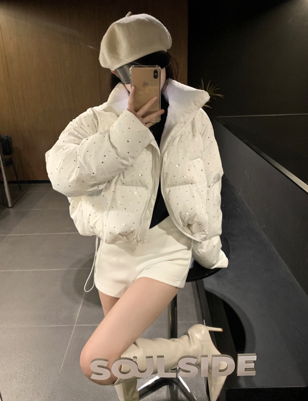 Rhinestone thermal down coat winter niche coat for women