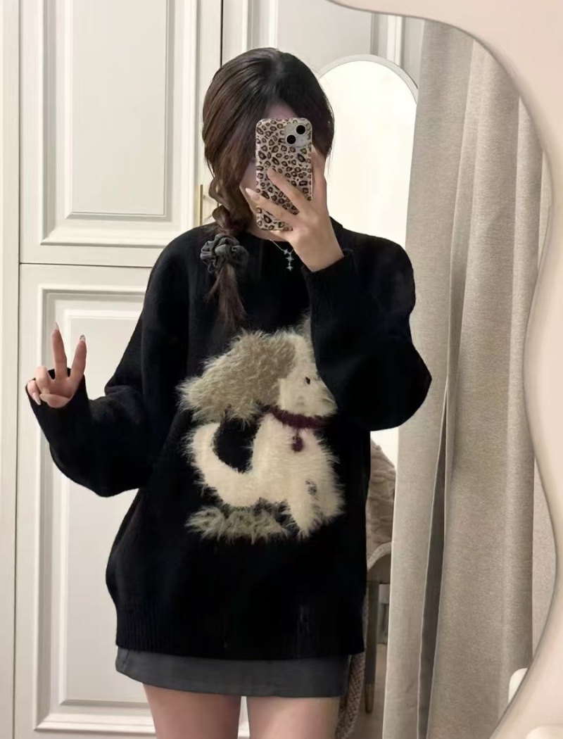 Pullover round neck sweater lazy loose tops for women