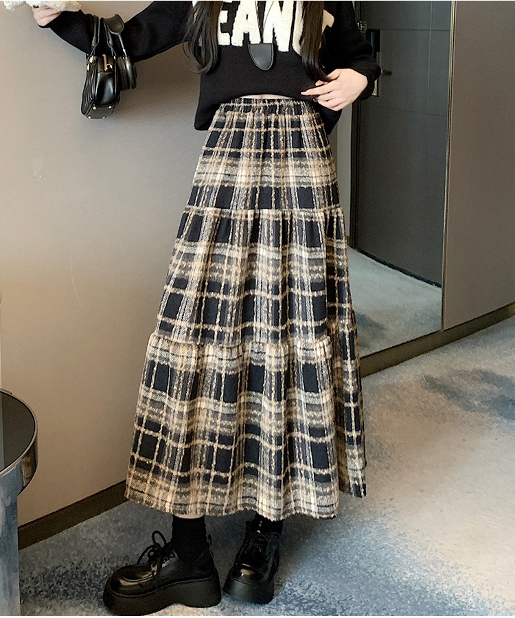 Autumn and winter A-line thick and disorderly plaid skirt