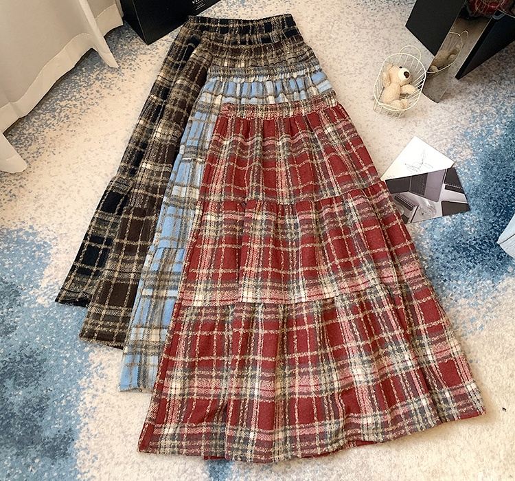 Autumn and winter A-line thick and disorderly plaid skirt