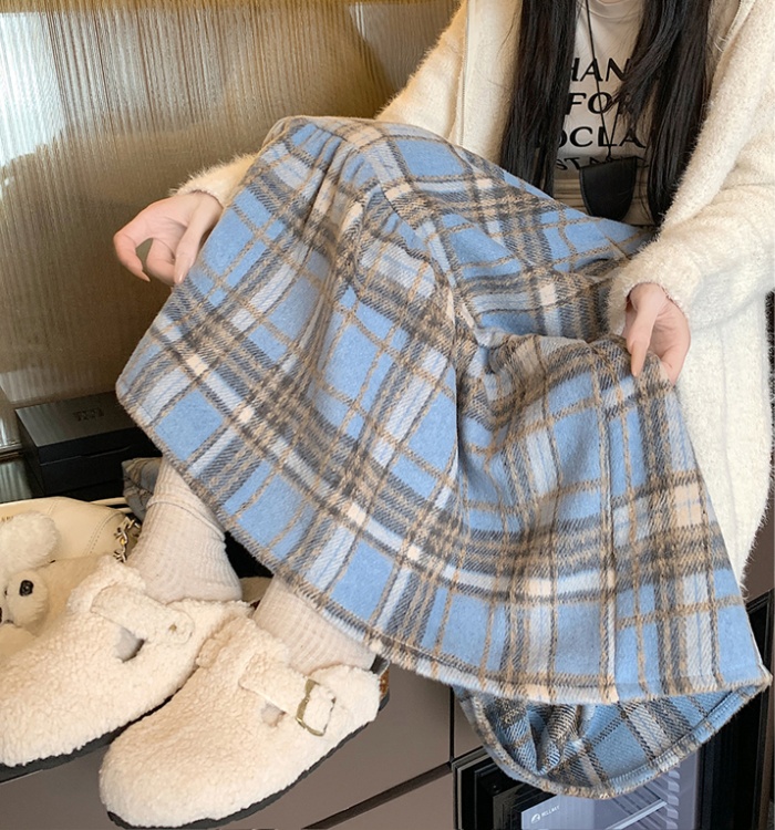 Autumn and winter A-line thick and disorderly plaid skirt