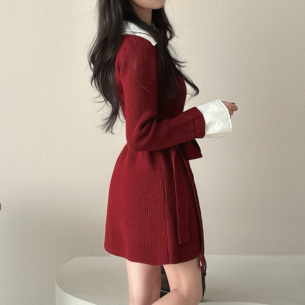 Retro autumn and winter mixed colors temperament dress