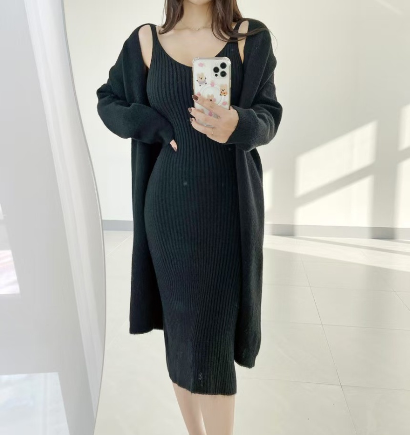 Tender Korean style coat knitted sweater a set