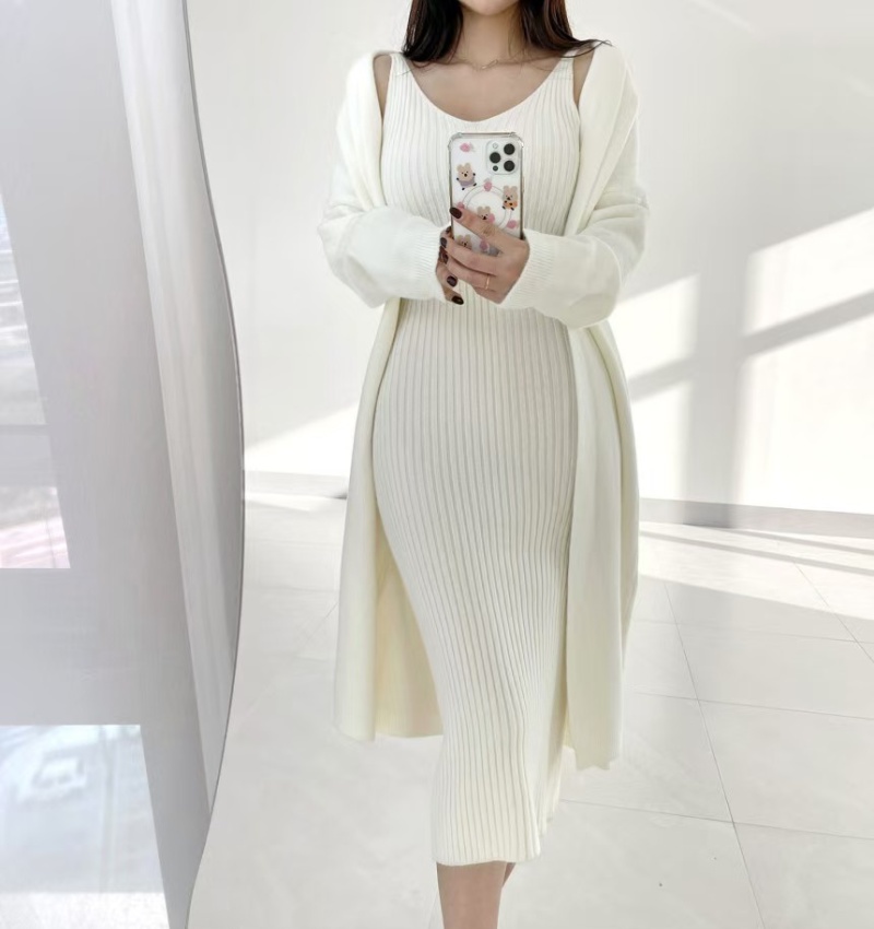 Tender Korean style coat knitted sweater a set