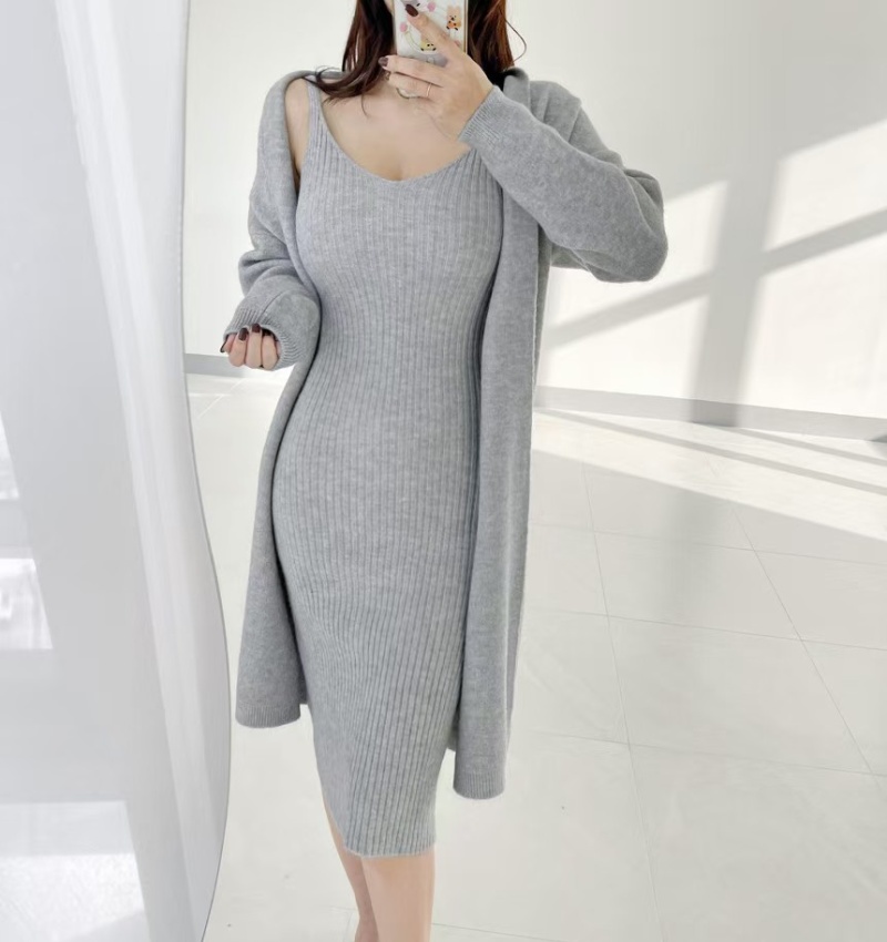 Tender Korean style coat knitted sweater a set