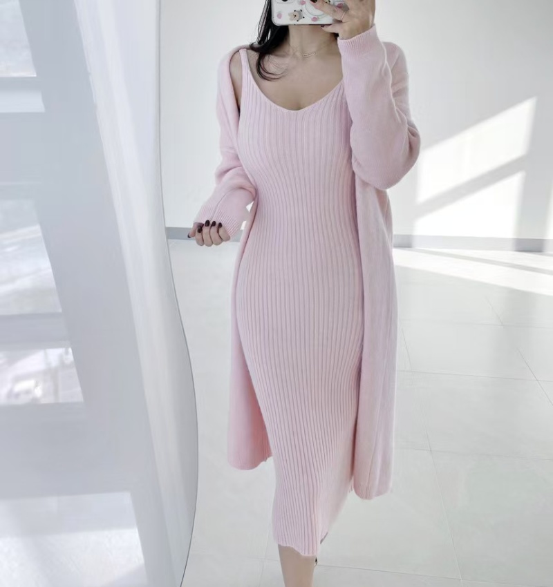 Tender Korean style coat knitted sweater a set