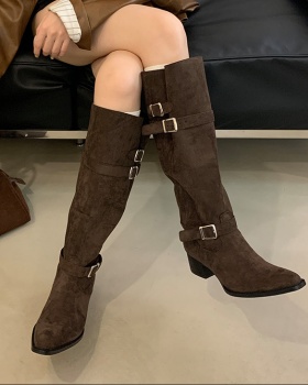 Fashion long tube boots thick pointed thigh boots