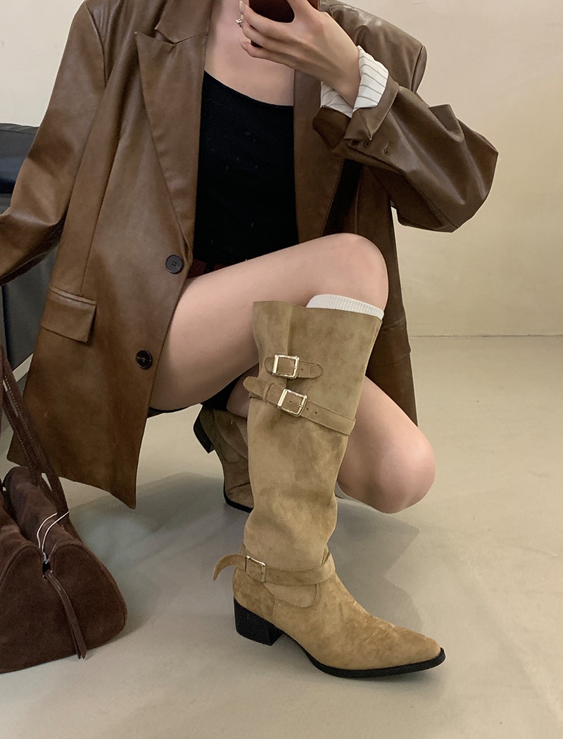 Fashion long tube boots thick pointed thigh boots