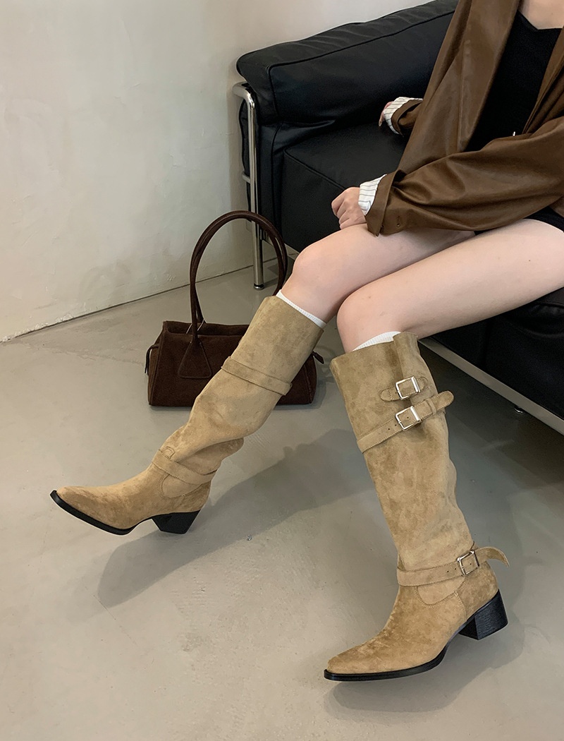 Fashion long tube boots thick pointed thigh boots