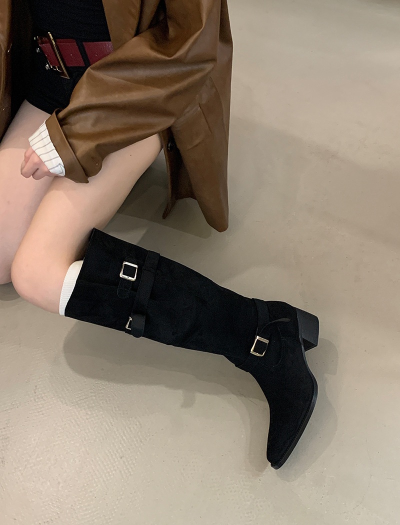 Fashion long tube boots thick pointed thigh boots