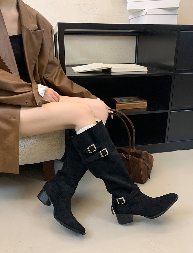 Fashion long tube boots thick pointed thigh boots