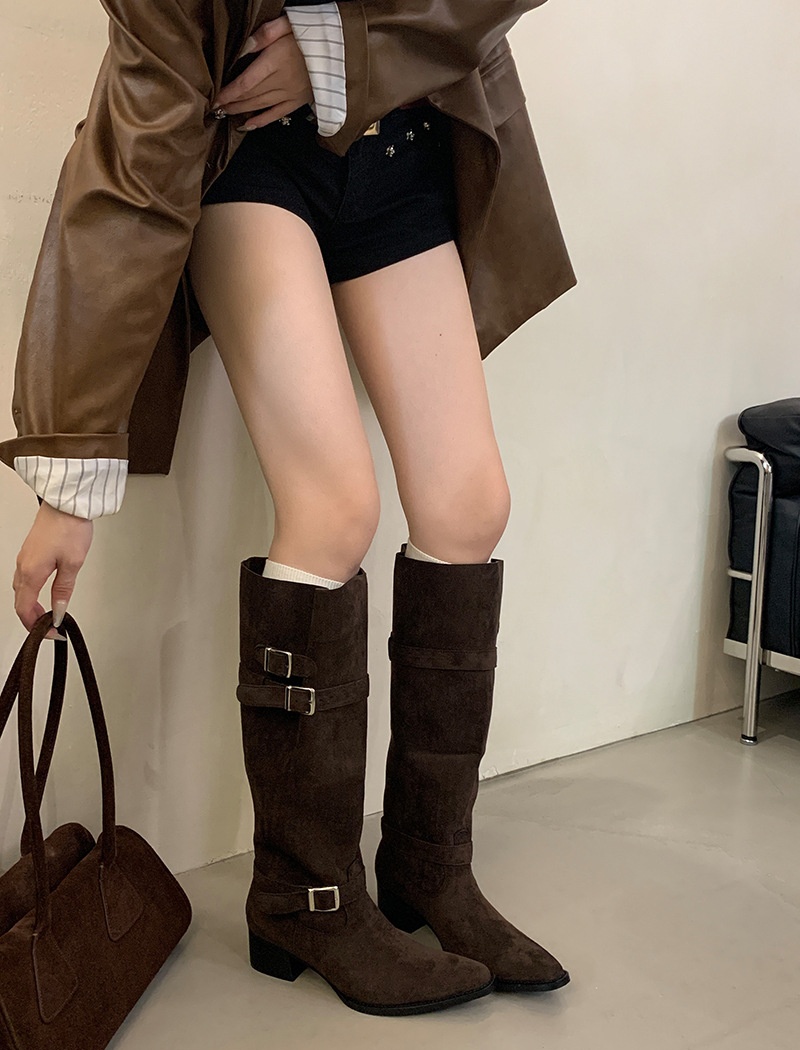 Fashion long tube boots thick pointed thigh boots