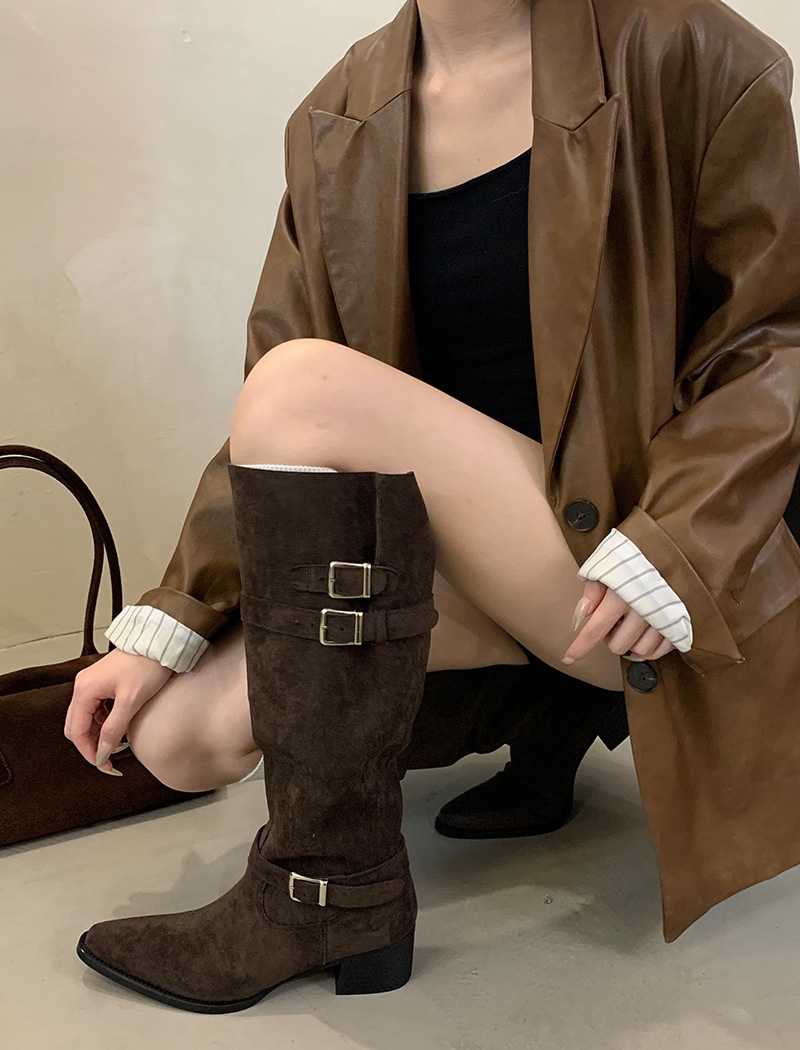 Fashion long tube boots thick pointed thigh boots