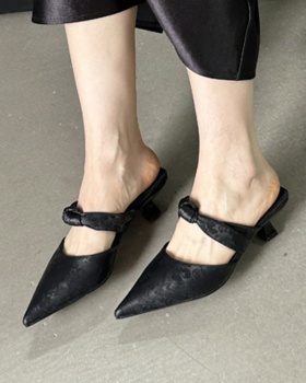 High-heeled low pointed autumn half thick slippers