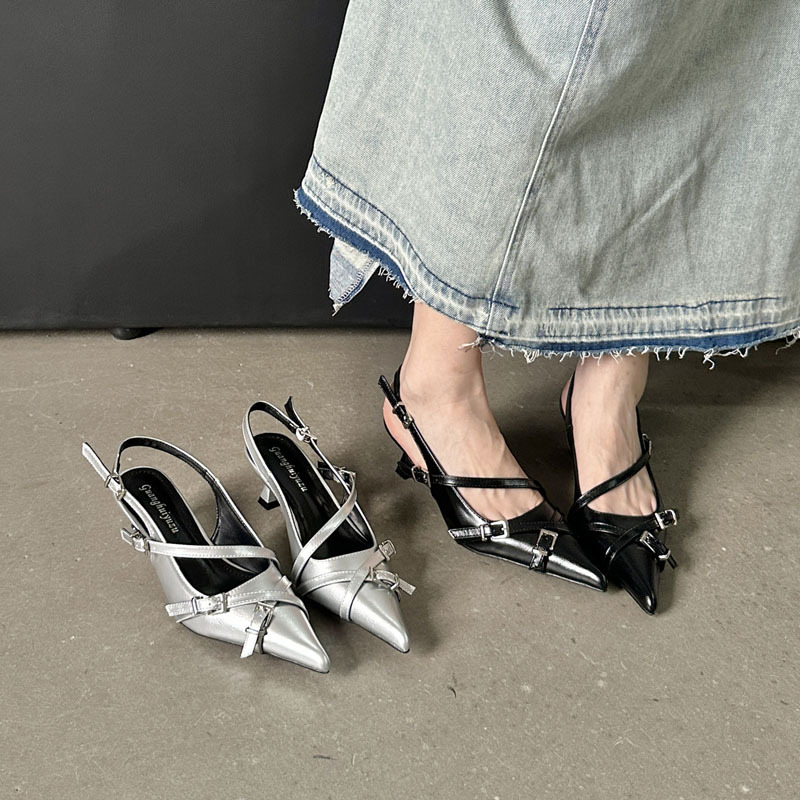 Black niche shoes low summer sandals for women