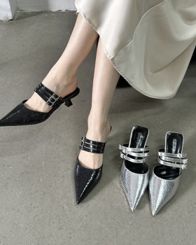 Wears outside silver pointed summer half slippers for women