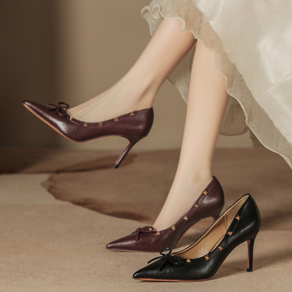 Autumn and winter shoes bow high-heeled shoes for women