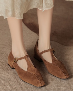 Thick retro temperament France style square head shoes