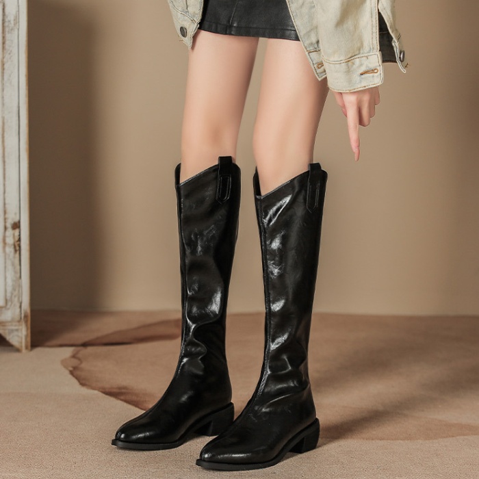 Autumn and winter thick low thigh boots buff slim boots