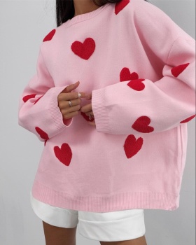 European style heart sweater all-match loose tops