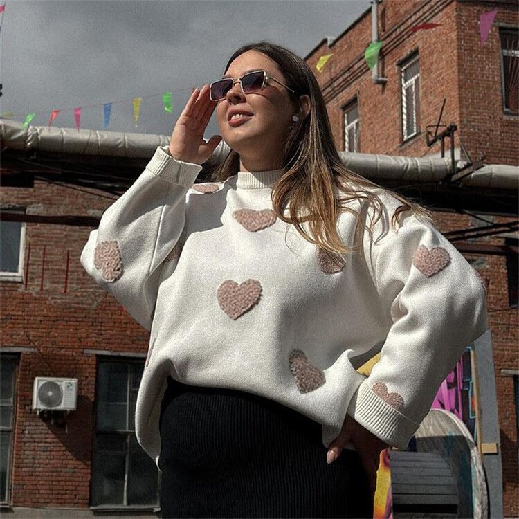 European style heart sweater all-match loose tops