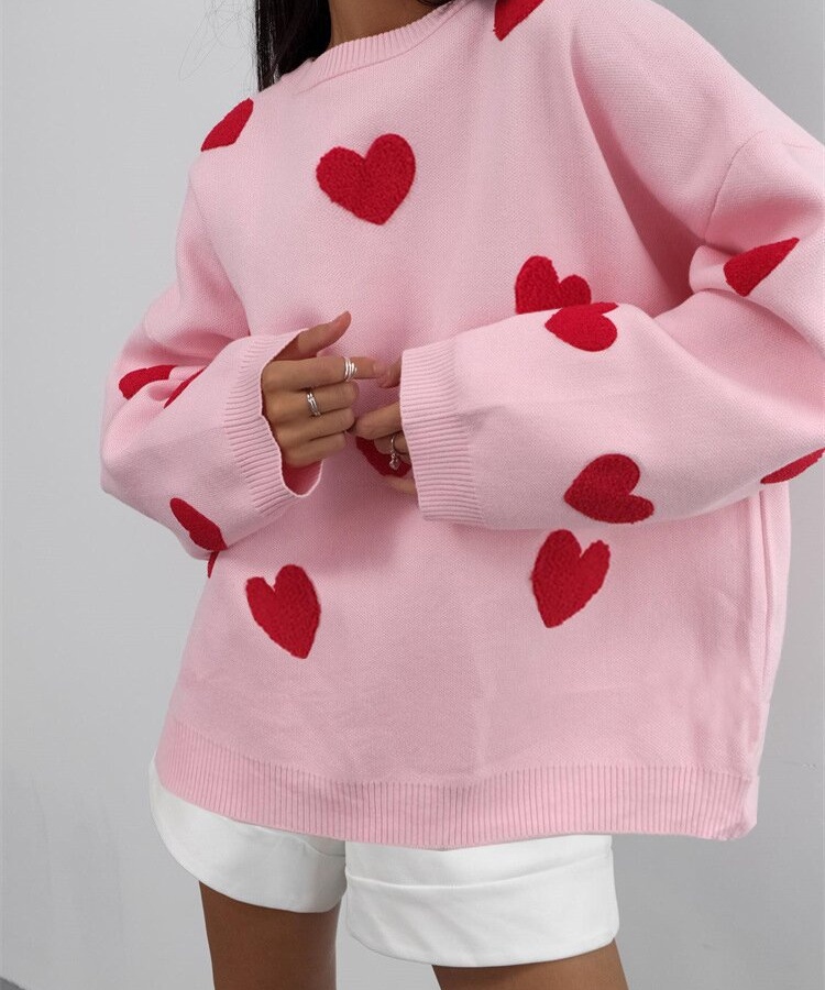 European style heart sweater all-match loose tops