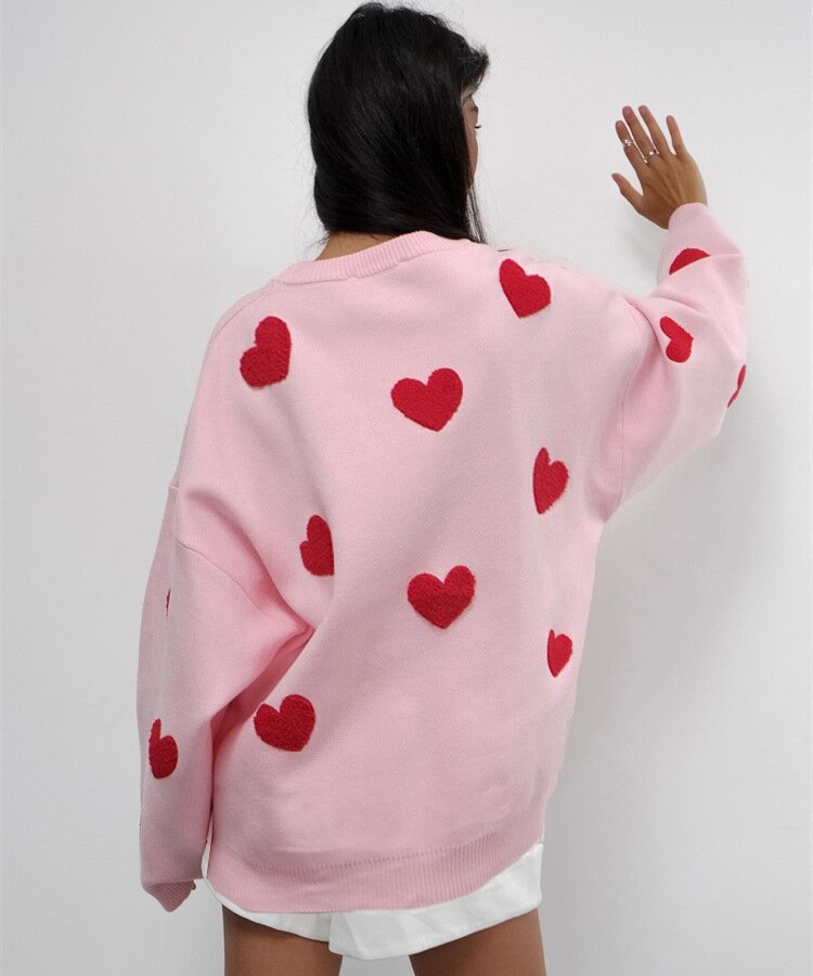 European style heart sweater all-match loose tops