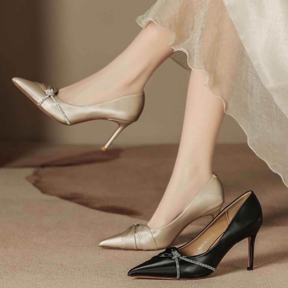 Chanelstyle champagne wedding shoes satin shoes for women