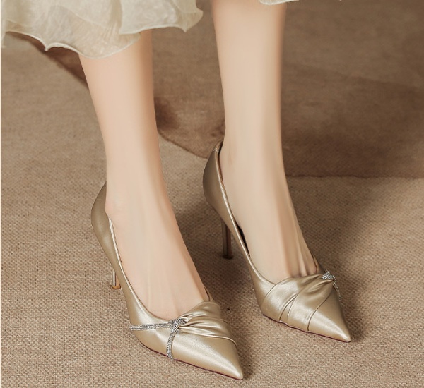 Chanelstyle champagne wedding shoes satin shoes for women