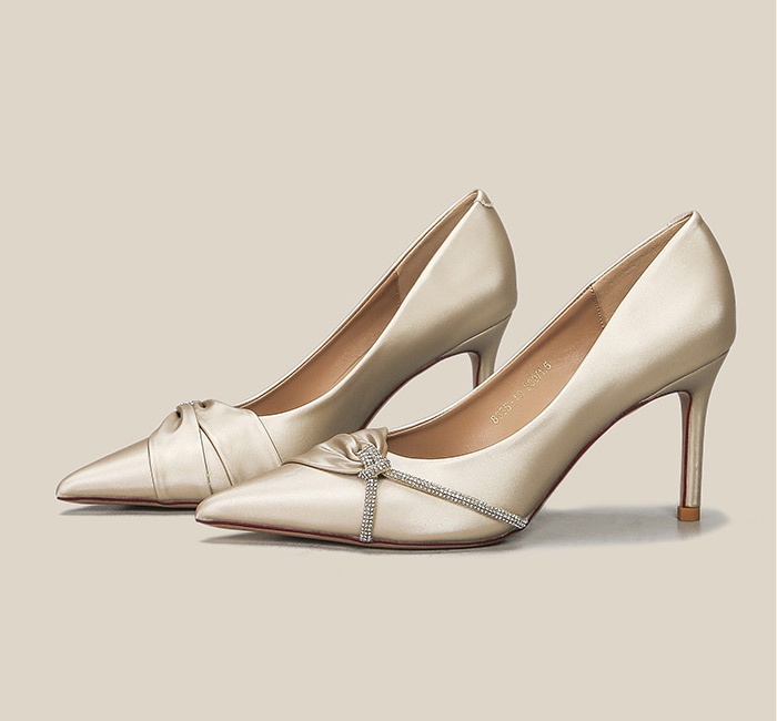 Chanelstyle champagne wedding shoes satin shoes for women