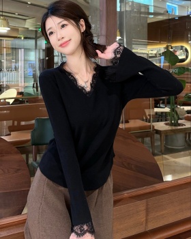 Long sleeve splice tops autumn and winter black sweater