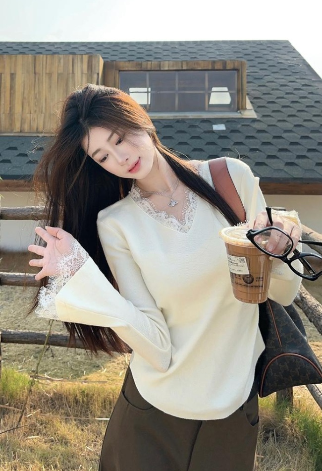 Long sleeve splice tops autumn and winter black sweater