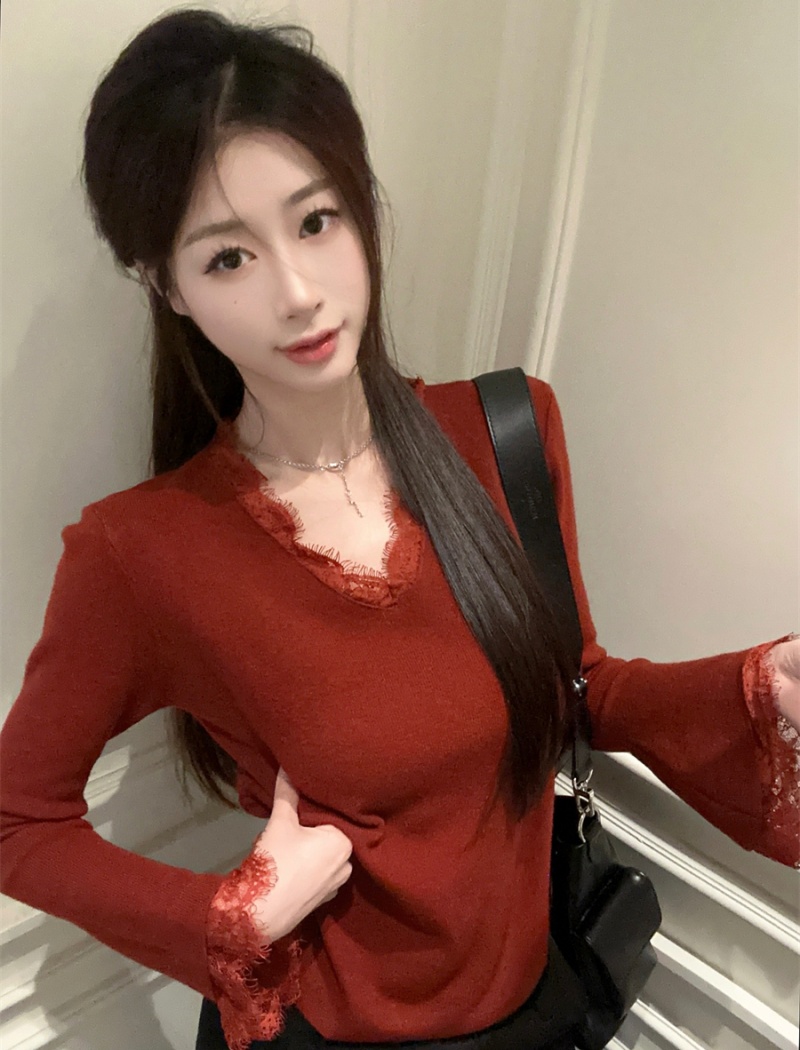 Long sleeve splice tops autumn and winter black sweater