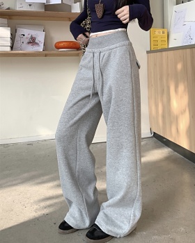 Drape high waist plus velvet loose gray sweatpants