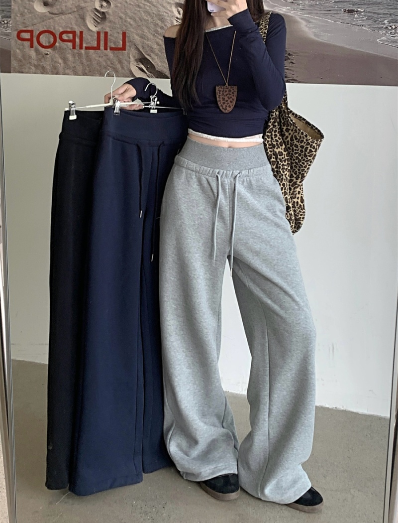 Drape high waist plus velvet loose gray sweatpants