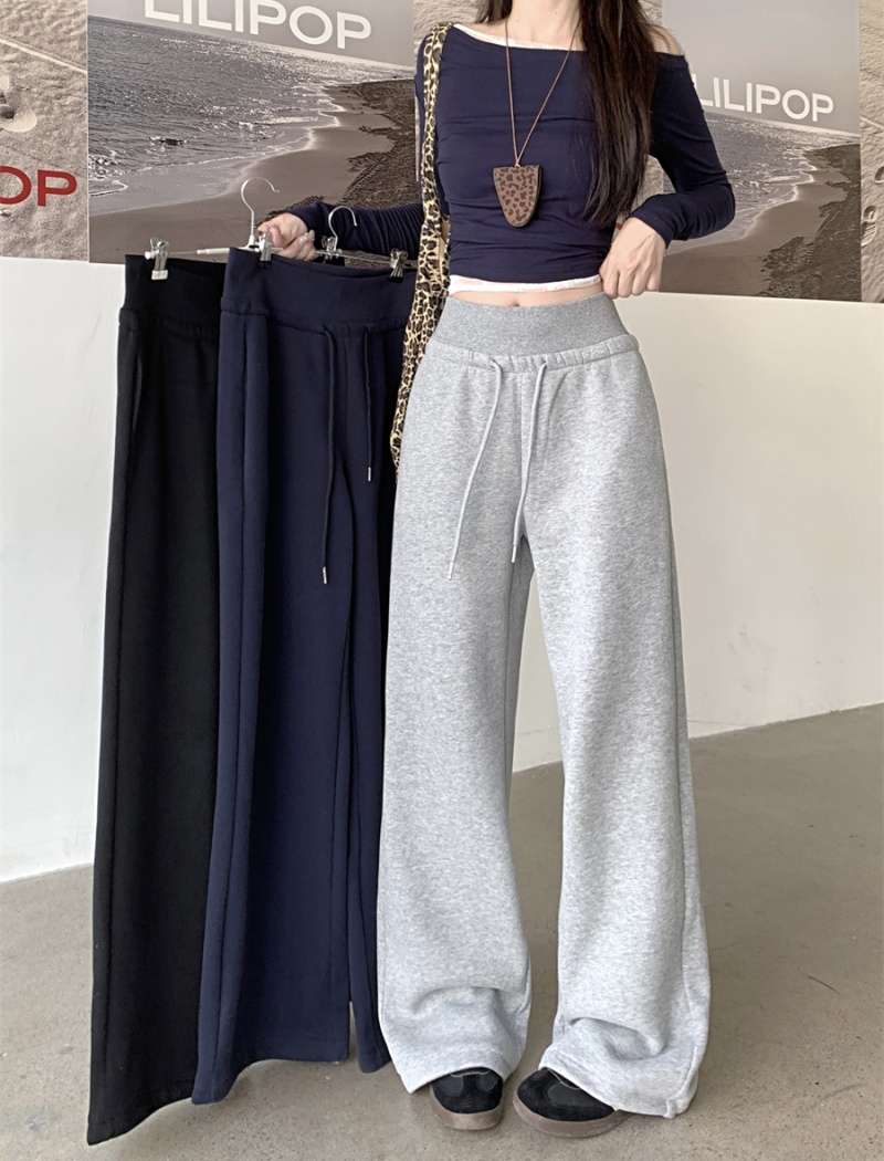 Drape high waist plus velvet loose gray sweatpants