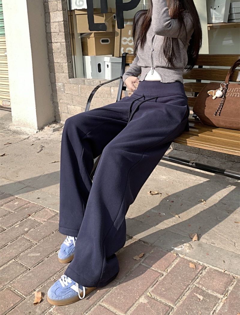 Drape high waist plus velvet loose gray sweatpants