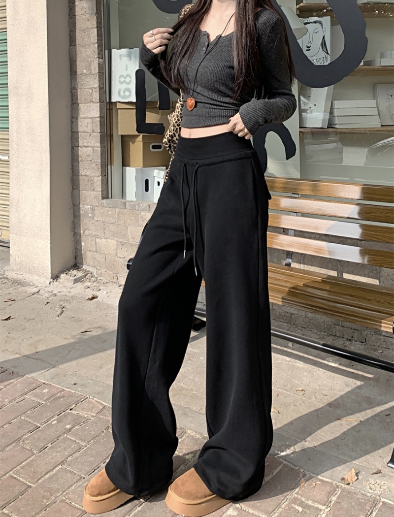 Drape high waist plus velvet loose gray sweatpants