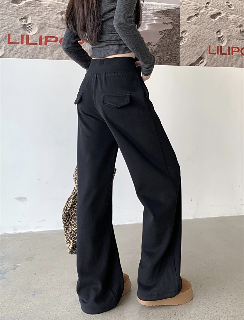 Drape high waist plus velvet loose gray sweatpants