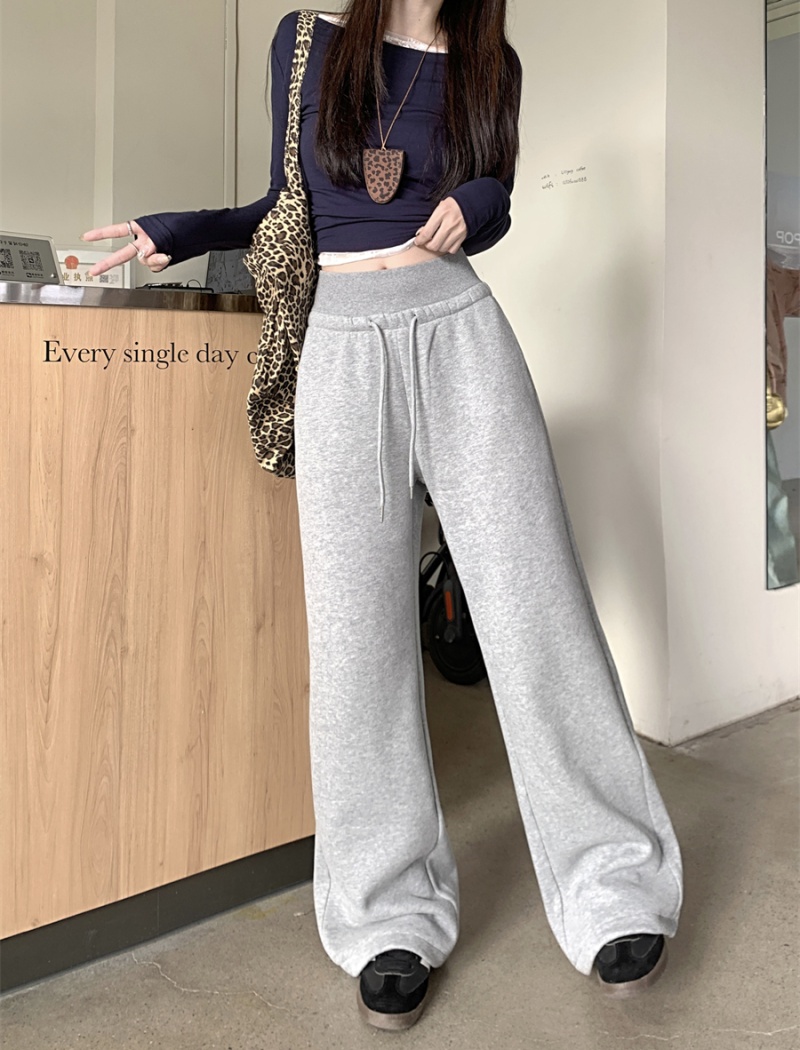 Drape high waist plus velvet loose gray sweatpants