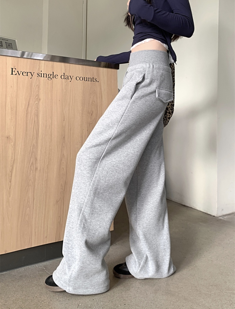 Drape high waist plus velvet loose gray sweatpants