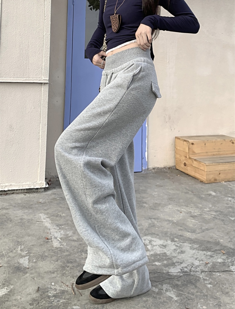 Drape high waist plus velvet loose gray sweatpants