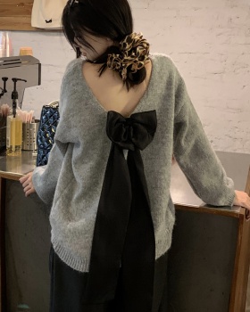 Lazy Casual Korean style tops long sleeve bow sweater