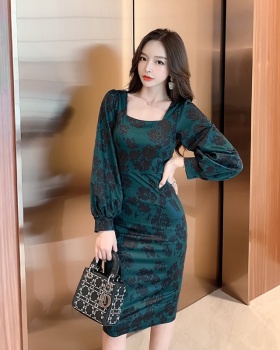 Package hip Korean style puff sleeve ladies elegant slim dress