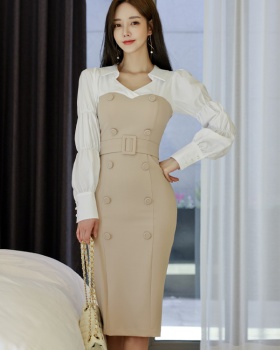 Long sleeve slim business suit shirt collar Korean style dress