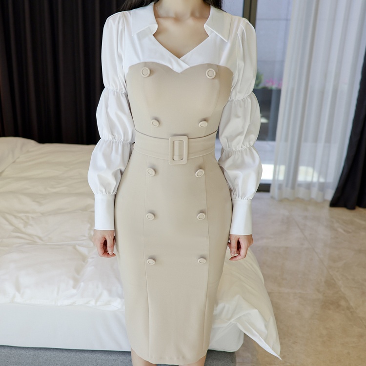 Long sleeve slim business suit shirt collar Korean style dress