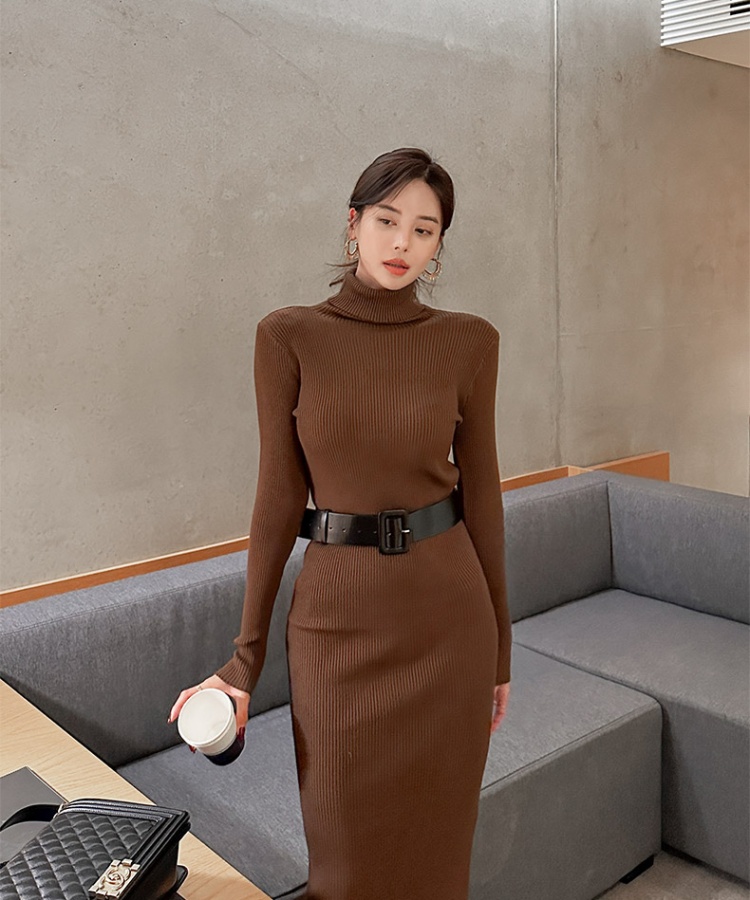 Bottoming frenum long dress long sleeve high collar dress