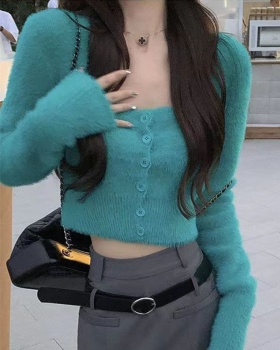 Short knitted coat square collar cardigan for women