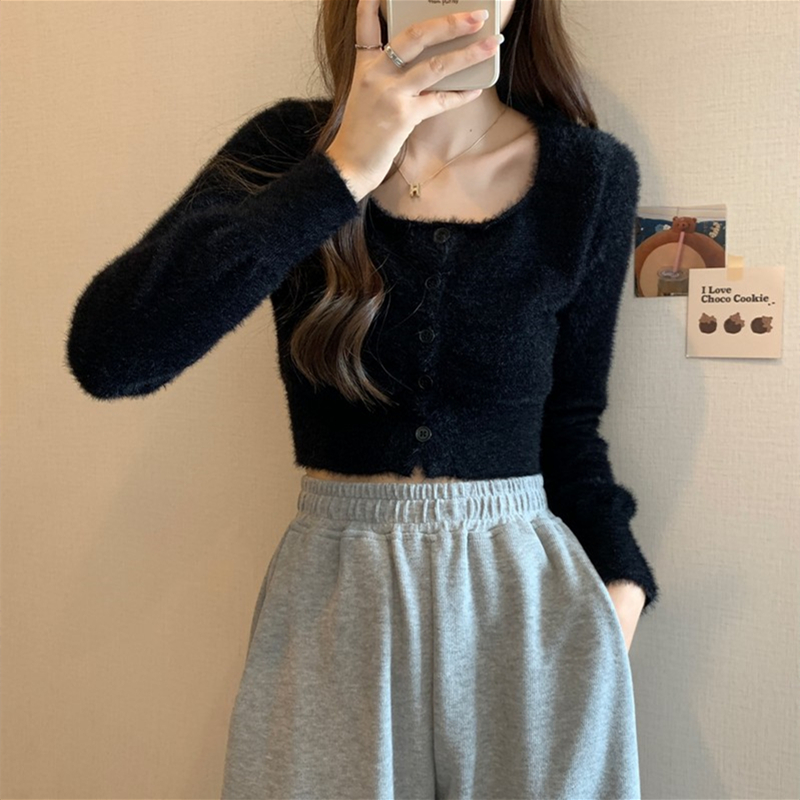 Short knitted coat square collar cardigan for women