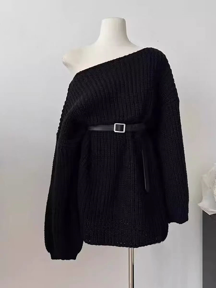 Strapless horizontal collar tops autumn sweater for women